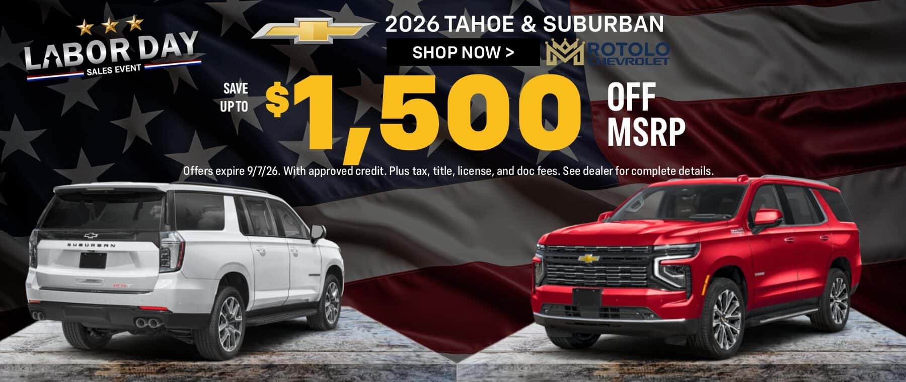 $1,500 OFF MSRP on 2026 Tahoe & Suburban