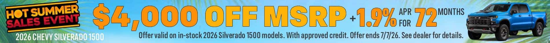 $4,000 off MSRP on 2026 Silverado 1500