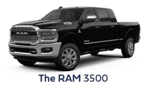 Black Ram 3500 with silver decals against a white backdrop