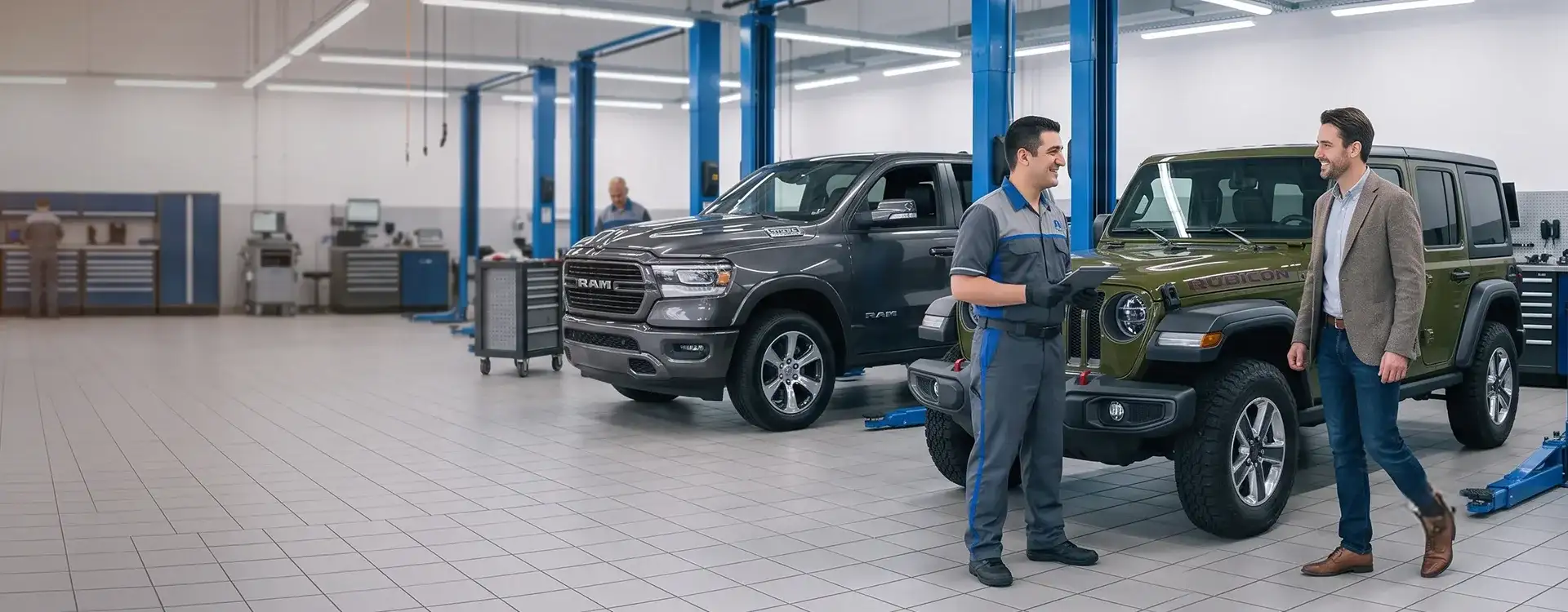 Certified technician servicing a Jeep at the Singing River CDJR service center