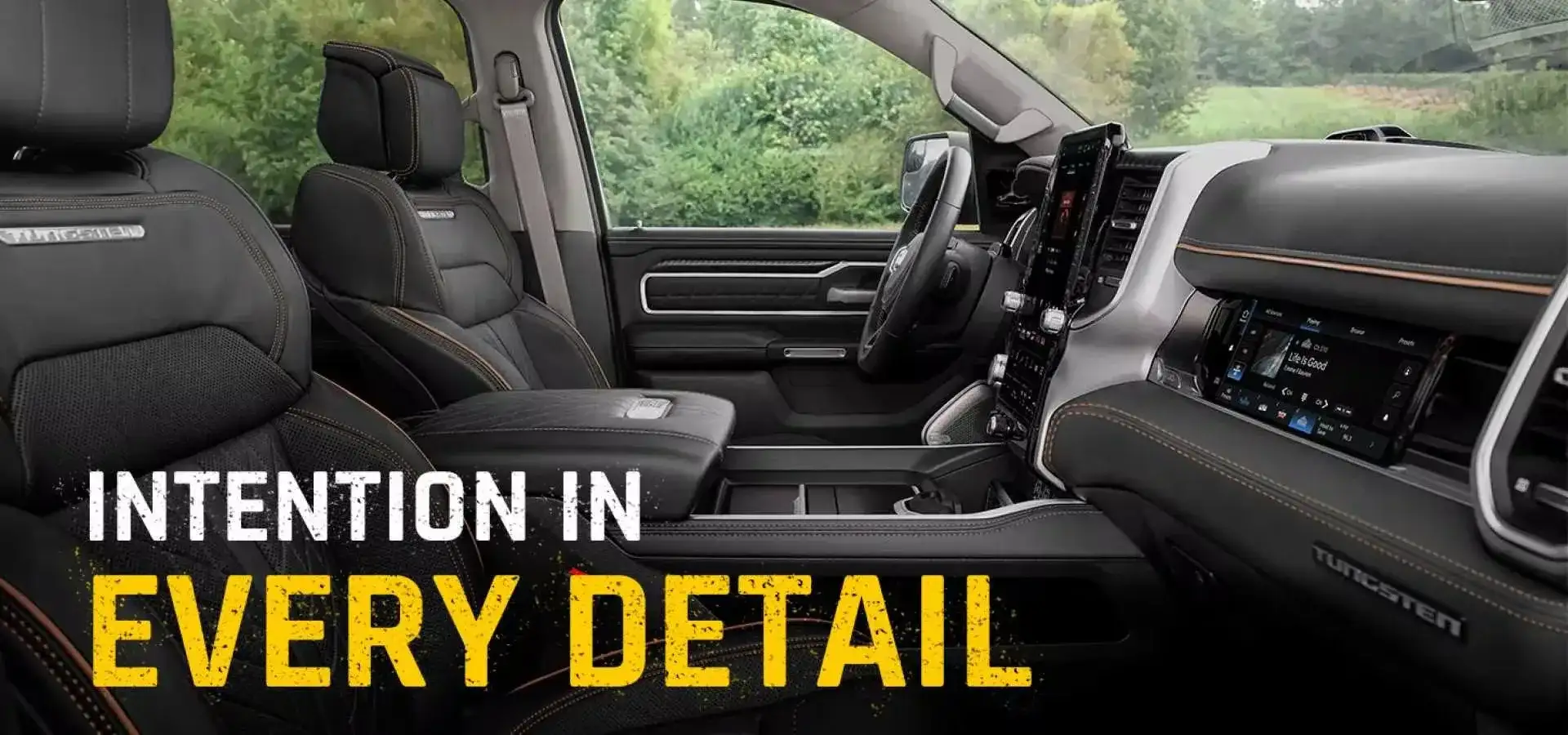 2027 RAM 1500 Tungsten interior with the words Intention In Every Detail