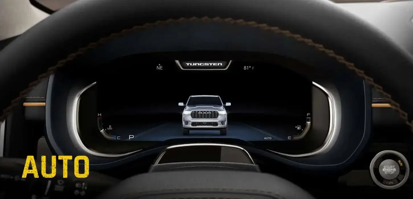 Digital cluster display showing Auto drive mode