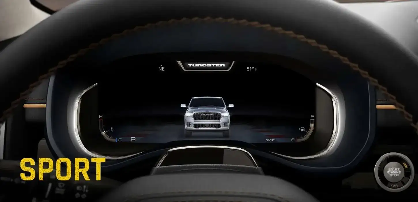 Digital cluster display showing Sport drive mode