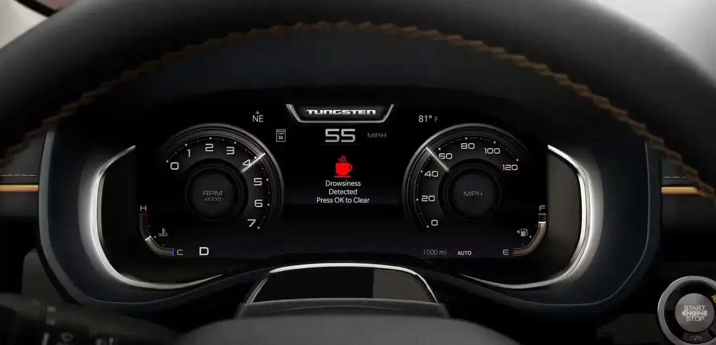 Drowsy Driver Detection alert shown on the digital cluster