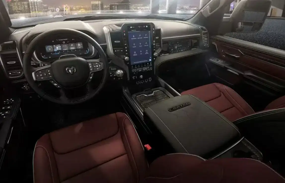2027 RAM 1500 front cabin with center touchscreen