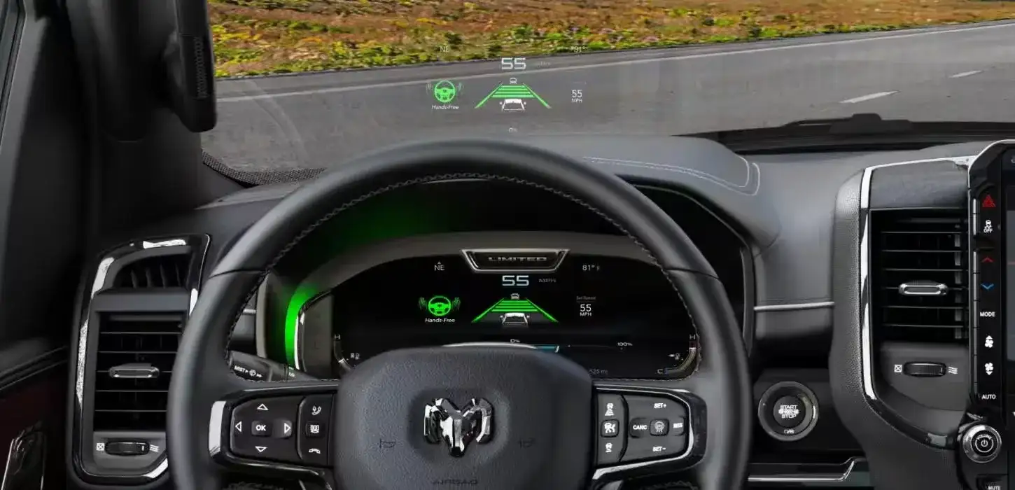 Head-Up Display projected on the windshield of the 2027 RAM 1500