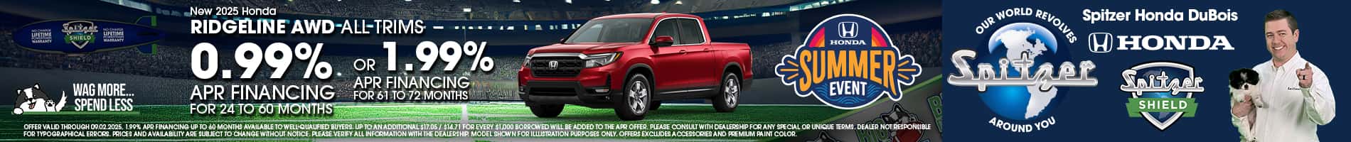 08.2025_Carrera_Get As Low As 0.99% APR Financing on New 2025 Honda Ridgeline Models!