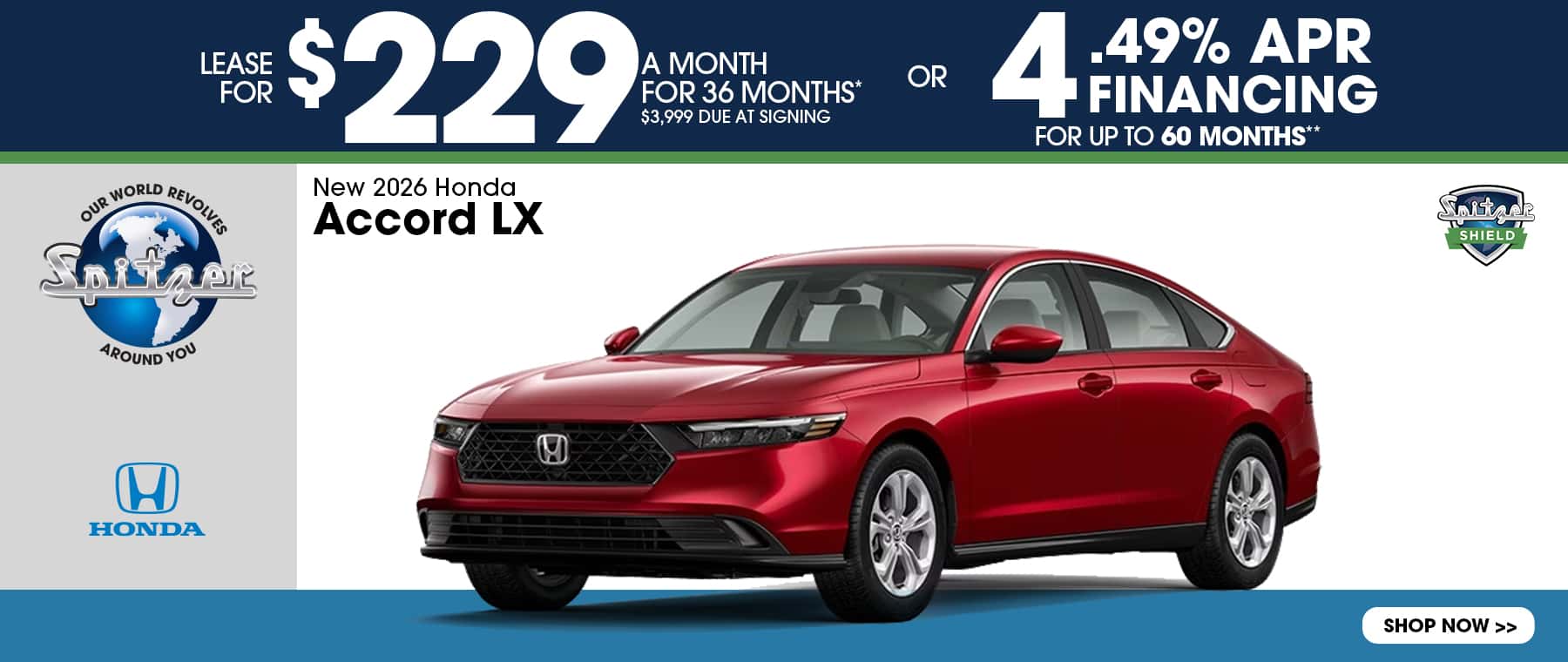 New 2026 Honda Accord LX Lease for $229/mo for 36 Months* OR 4.49% APR Financing for up to 60 Months**