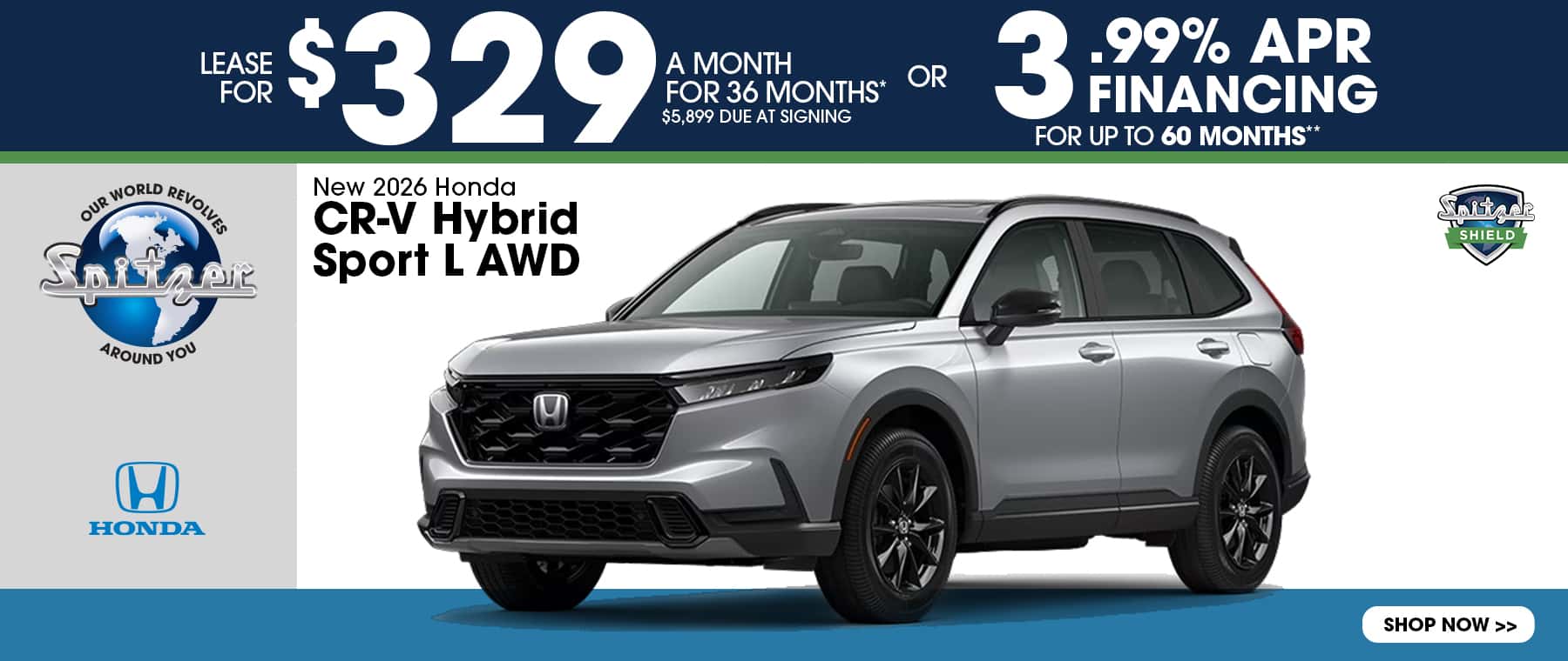 New 2026 Honda CR-V Hybrid Sport L AWD Lease for $329/mo for 36 Months* OR 3.99% APR Financing for up to 60 Months**!