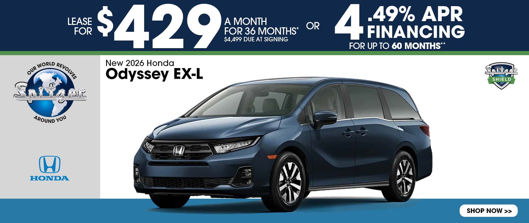 New 2026 Honda ODYSSEY EX-L Lease for $429/mo for 36 Months* OR 4.49% APR Financing for up to 60 Months**