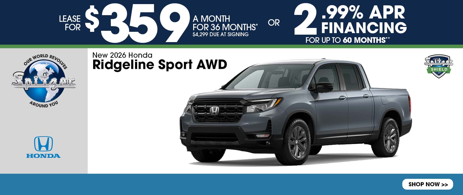 09.2026_Honda Ridgeline_Lease for $359 for 36 mo OR 2.99% for 60 mo