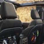 The black interior is shown in a 2025 Ford Bronco for sale.