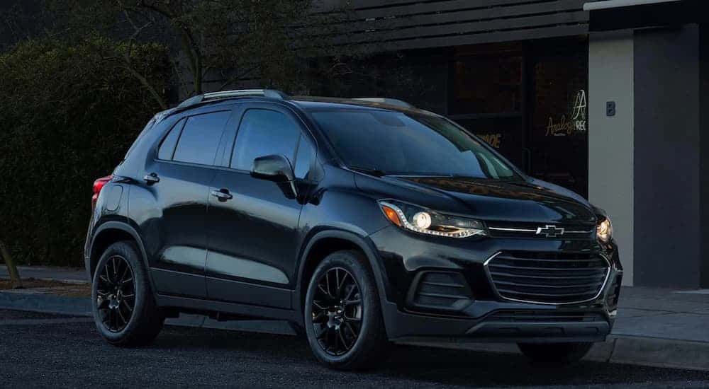 A black 2021 Chevy Trax from the front.