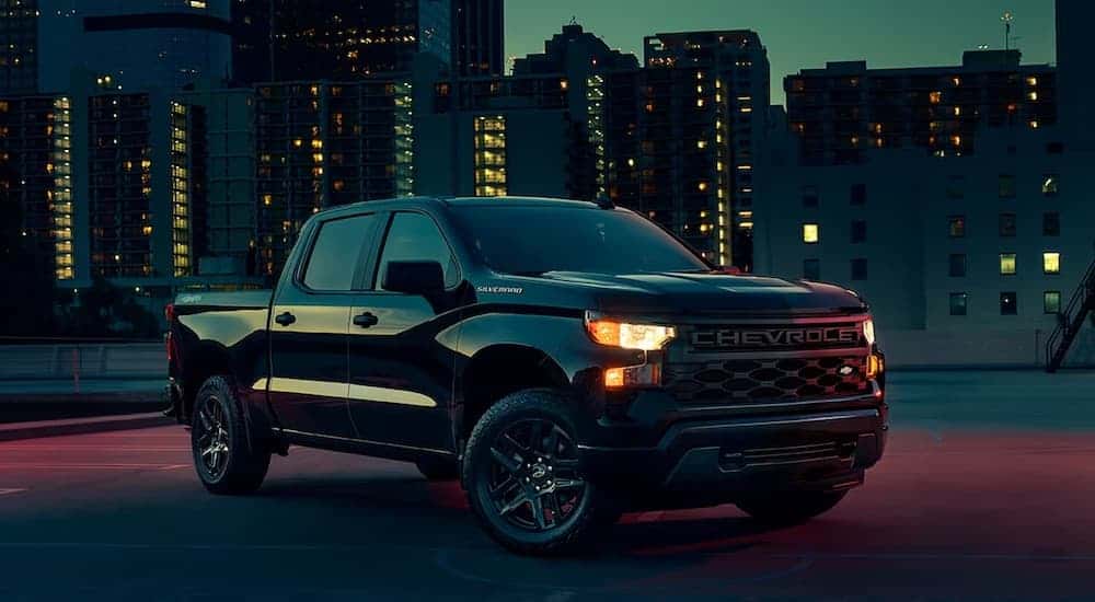 A black 2023 Chevy Silverado 1500 from the front.