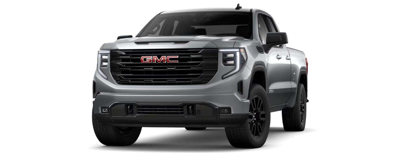 A silver 2022 GMC Sierra 1500 SLE is angled left.