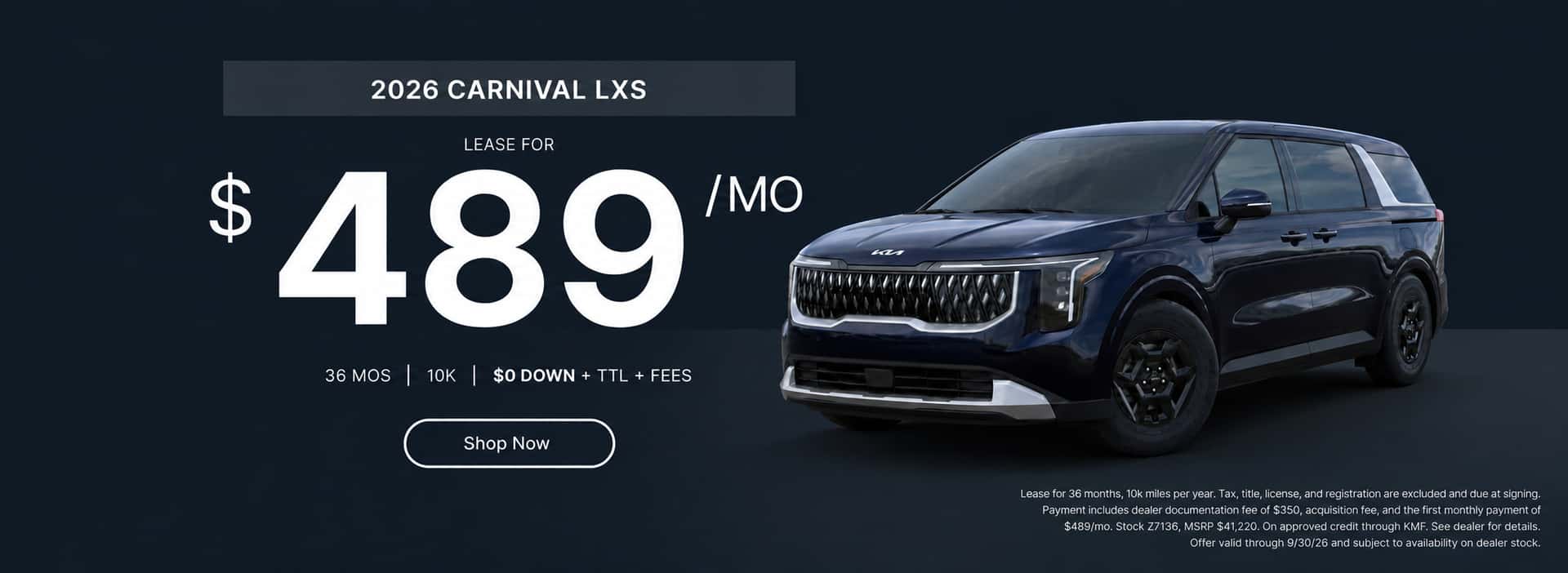 Sept. Lease 2026 Carnival LXS
