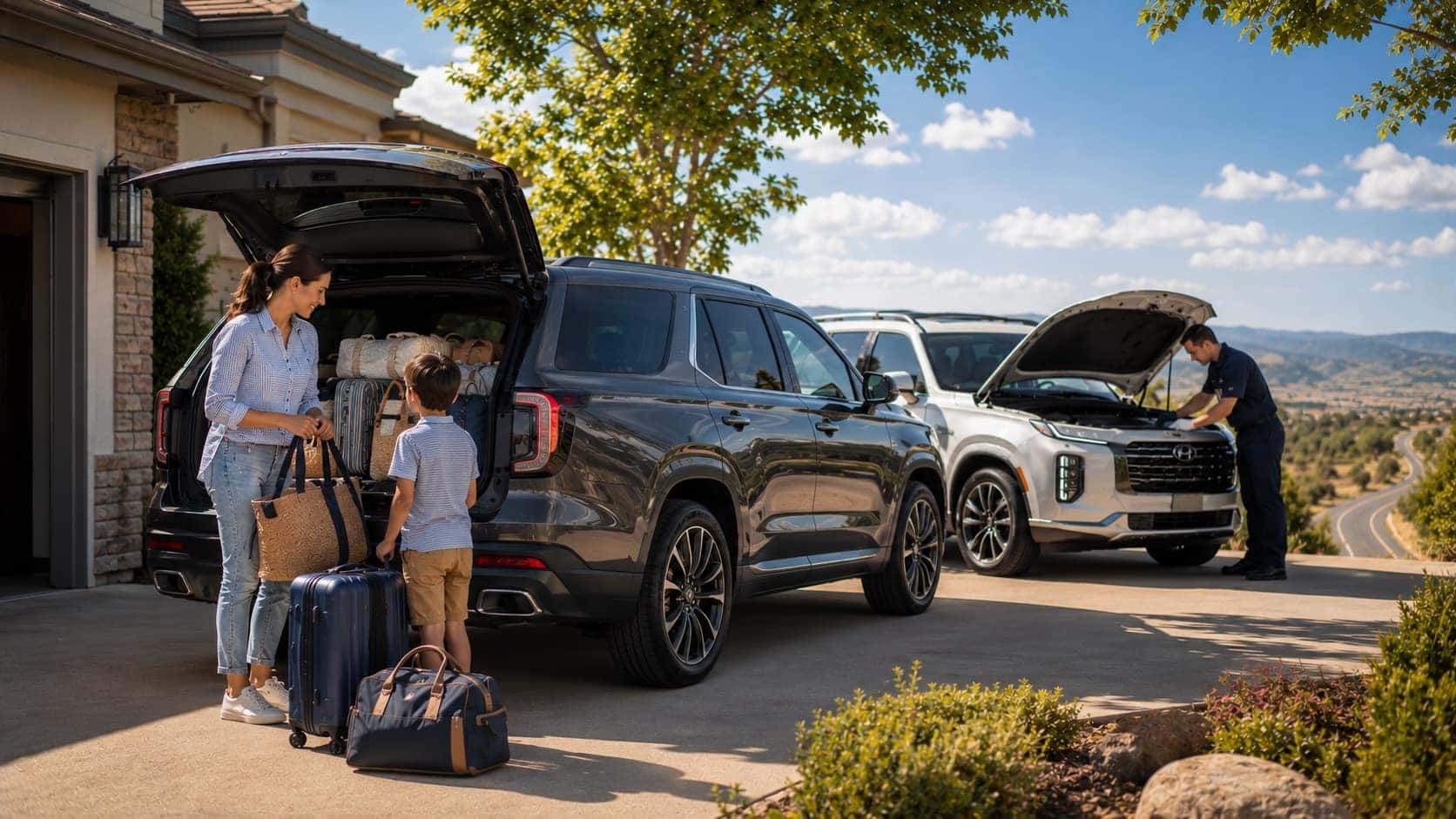 Summer road trip vehicle inspection at a Webb Auto Group service center serving Northwest Indiana and Chicagoland