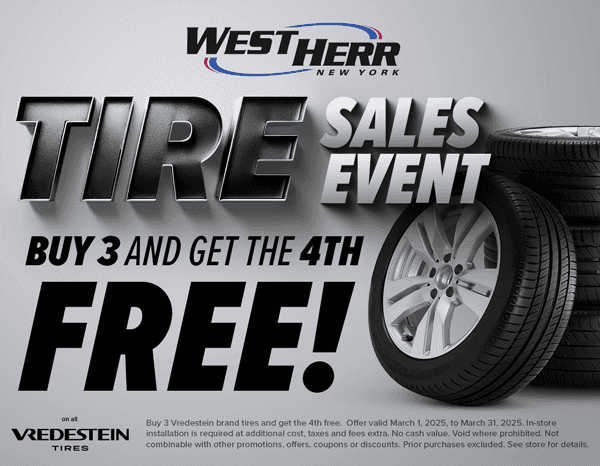 West Herr Tires Sales Event. Buy 3 Get 1 Free