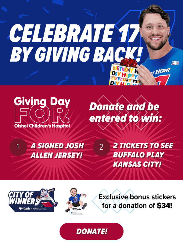 Celebrate 17 by giving back! Donate for Giving Day for Oishei Children's Hospital