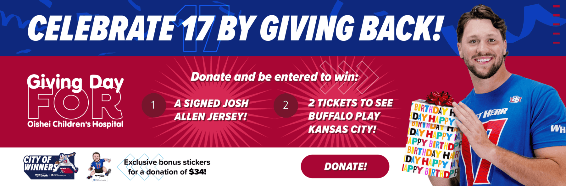 Celebrate 17 by giving back! Donate for Giving Day for Oishei Children's Hospital