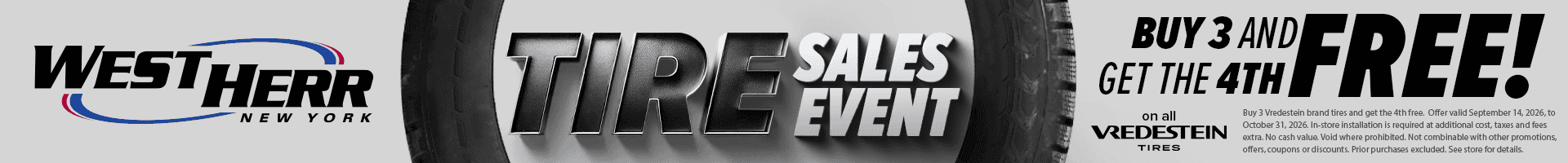 West Herr Tires Sales Event - Buy one get one free until October 31st