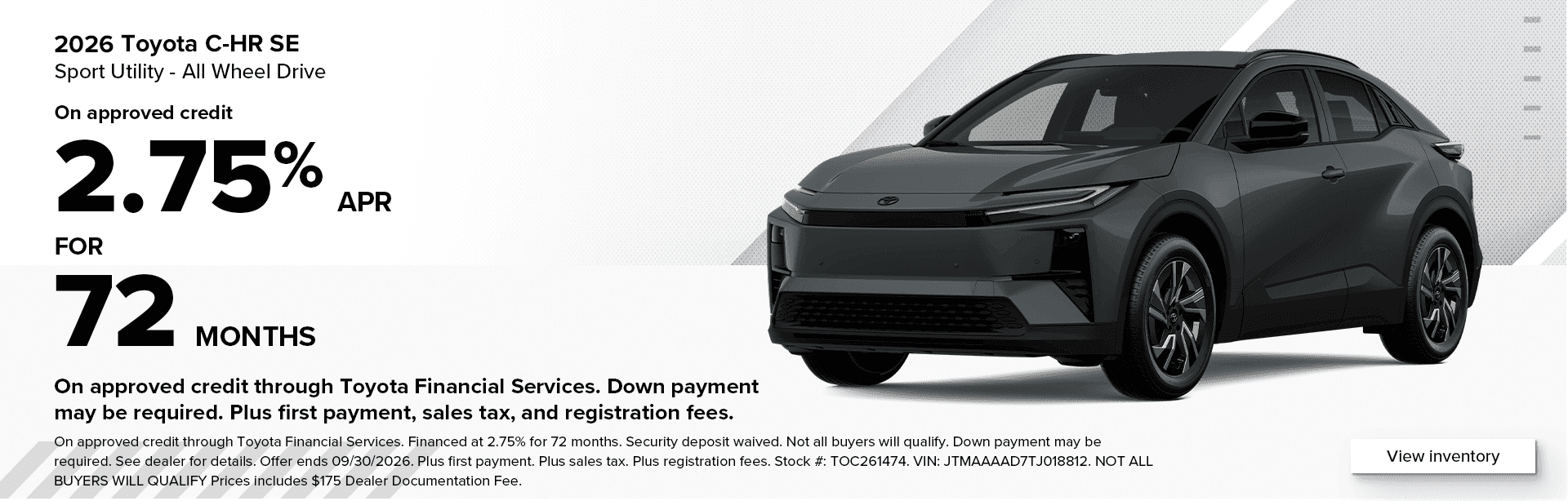 2.75% APR Financing Special at all West Herr Toyota's near Buffalo, Rochester, and Canandaigua, NY!